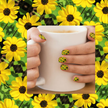 Black Eyed Susan - Floral Minx Nail Wraps by CatsEyeViewGifts at Zazzle