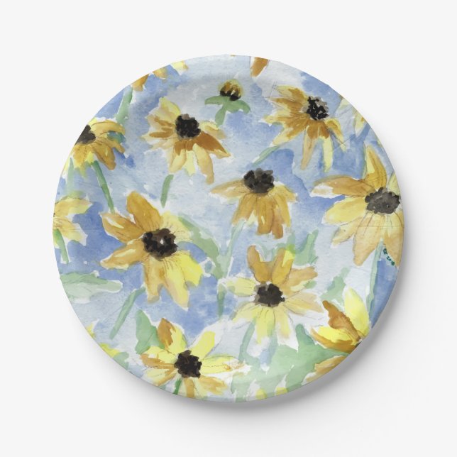 Black Eyed Susan Floral Paper Plates (Front)