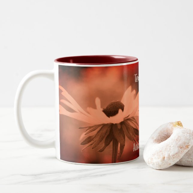 Black Eyed Susan Flower Aged Personalized  Two-Tone Coffee Mug (With Donut)