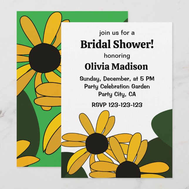 Black Eyed Susan Flower Floral Bridal Shower Invitation (Front/Back)