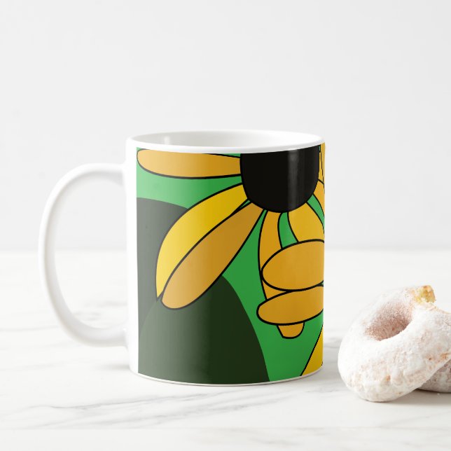 Black Eyed Susan Flower Floral Coffee Mug (With Donut)