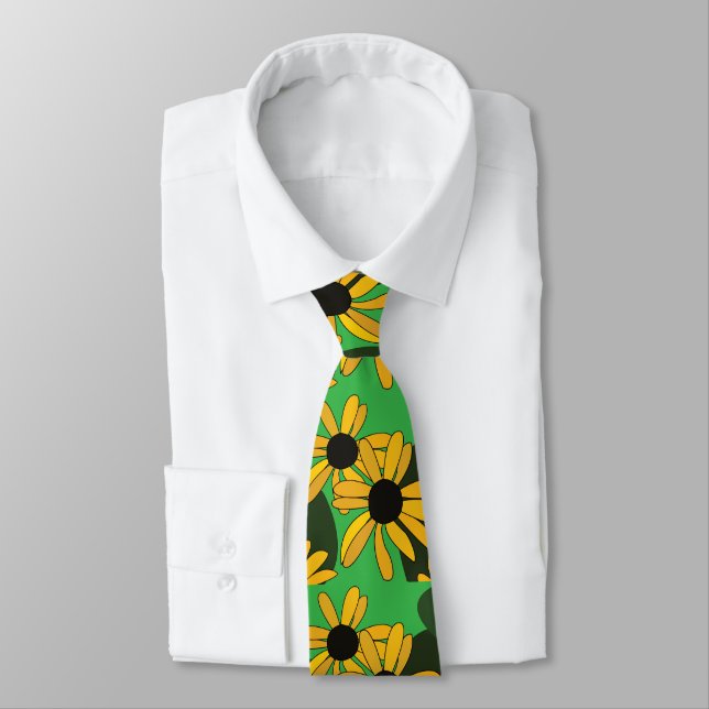 Black Eyed Susan Flower Floral Neck Tie (Tied)