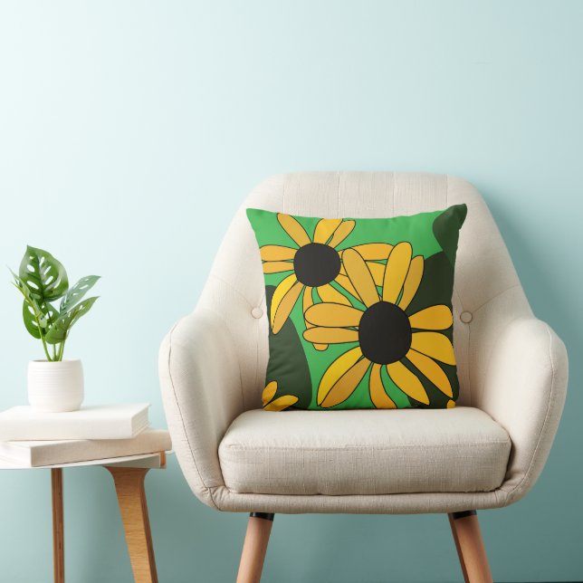 Black Eyed Susan Flower Floral Throw Pillow (Chair)