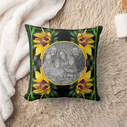 Black Eyed Susan Flower Frame Add Your Photo    Throw Pillow