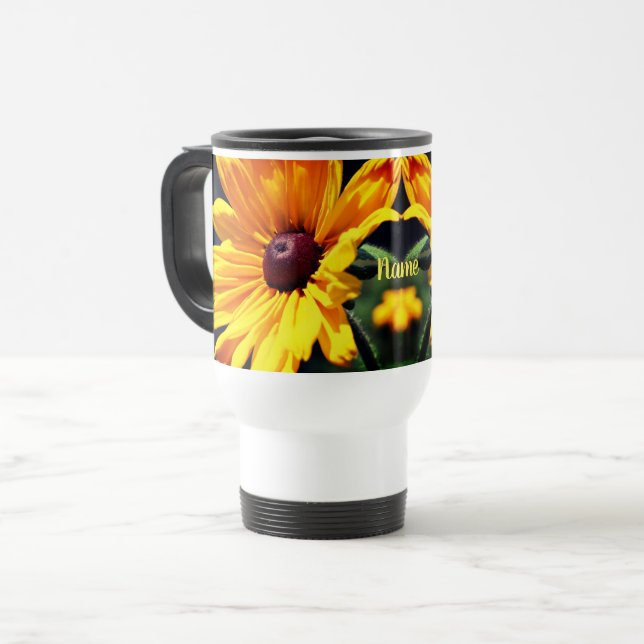 Black Eyed Susan Flower Personalized  Travel Mug (Front Left)