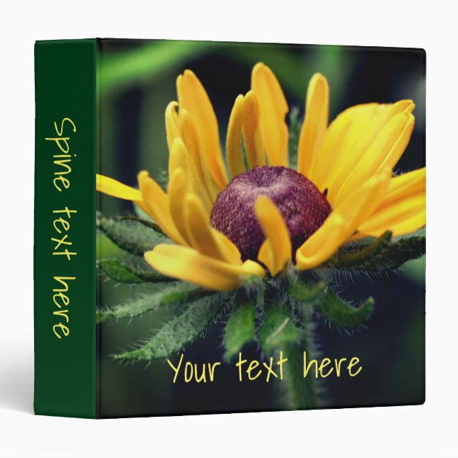 Black Eyed Susan Flower Unfolding Personalized 3 Ring Binder (Front/Spine)