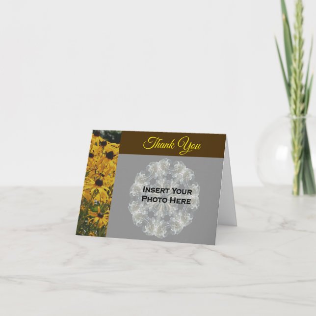 Black Eyed Susan Flower Wedding Photo  Thank You Card (Front)
