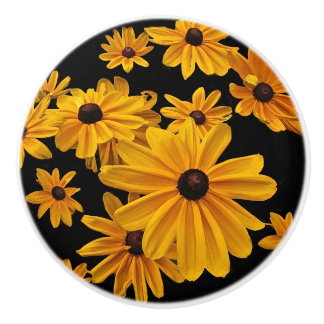 Black-eyed Susan Flowers Floral Ceramic Knob (Front)