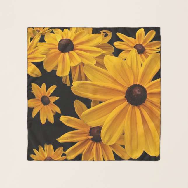 Black-Eyed Susan Flowers Floral Chiffon Scarf (Front)