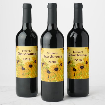 Black Eyed Susan Flowers Floral Pattern Wine Label