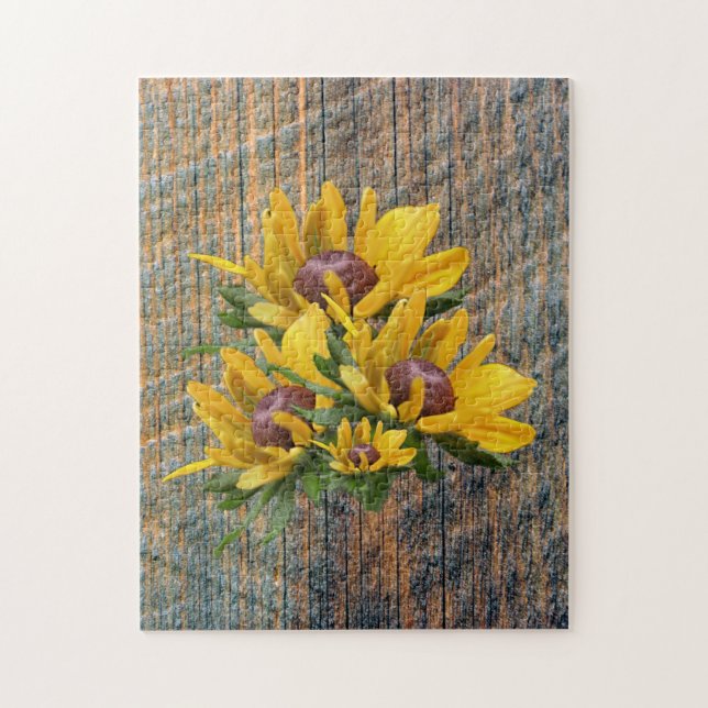 Black Eyed Susan Flowers On Barnboard     Jigsaw Puzzle (Vertical)