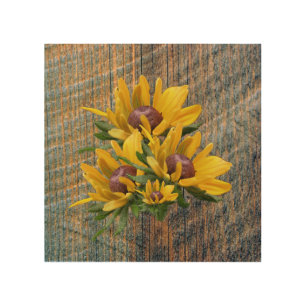 Black Eyed Susan Flowers On Barnboard Wood Wall Art
