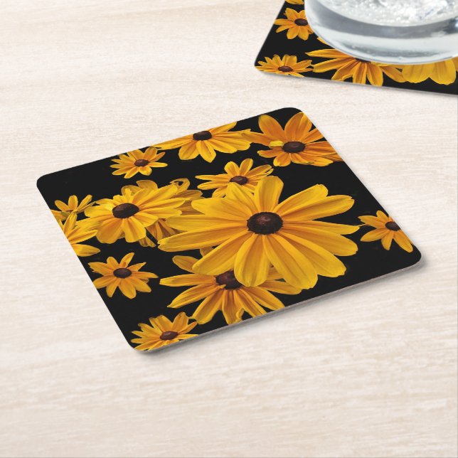 Black-eyed Susan Flowers Square Paper Coaster (Angled)