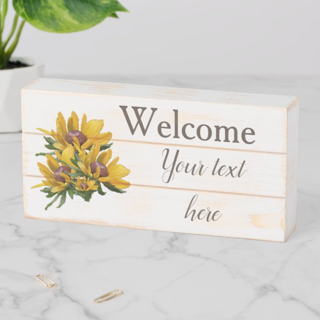 Black Eyed Susan Flowers Welcome Personalized Wooden Box Sign (In Situ Horizontal)