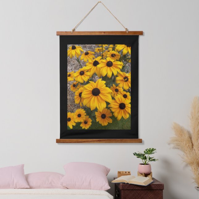 Black Eyed Susan Flowers with Black Border Hanging Tapestry (Bedroom)