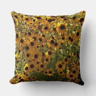 Black Eyed Susan Flowers Yellow Brown Green Pillow