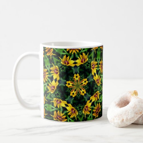 Black Eyed Susan Kaleidoscope Flower Art Coffee Mug