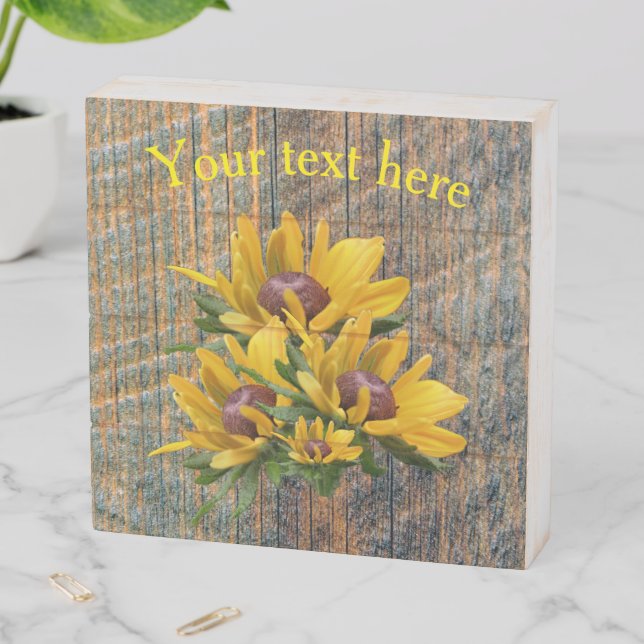 Black Eyed Susan On Barnboard  Personalized Wooden Box Sign (In Situ Horizontal)