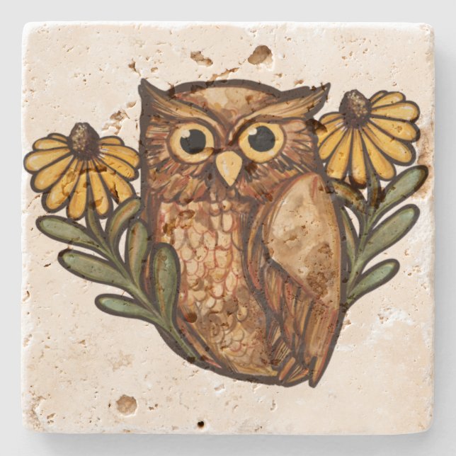 Black Eyed Susan Owl Flower Owls                   Stone Coaster (Front)