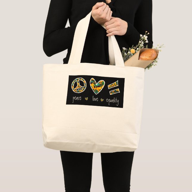 Black-eyed Susan Peace Love Equality Floral  Large Tote Bag (Front (Product))