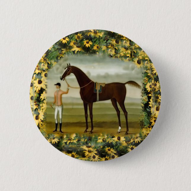 black eyed susan racehorse equine button (Front)