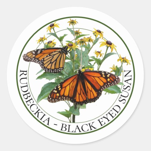 Black Eyed Susan Rudbeckia and Monarch Butterflies Classic Round Sticker