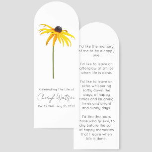 Black Eyed Susan Simple Funeral Memorial Bookmark
