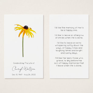 Black eyed susan Simple Memorial Prayer Card