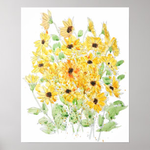 black-eyed Susan watercolor painting Poster