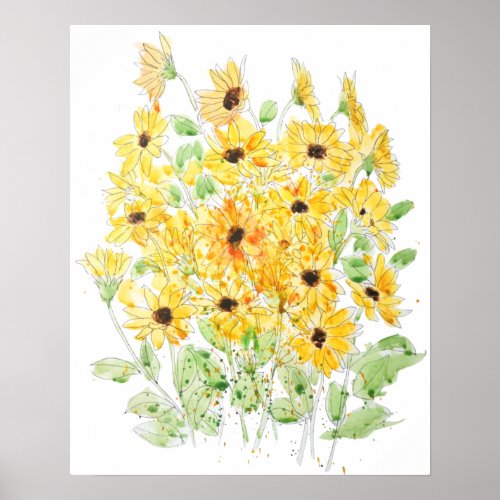 black_eyed Susan watercolor painting  Poster