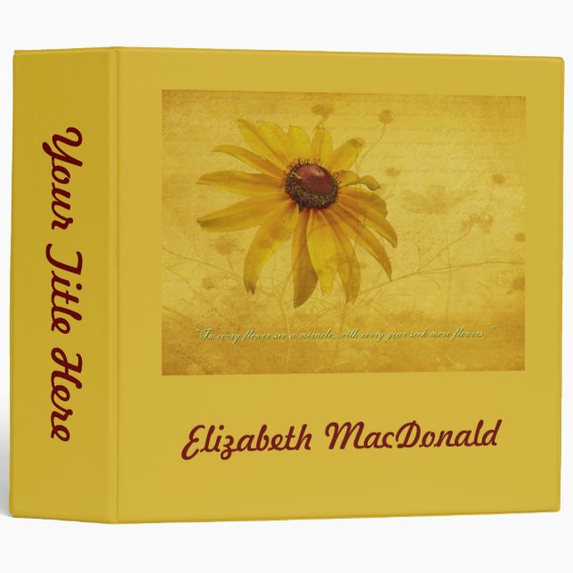 Black-Eyed Susan Wildflower & Quotation 3 Ring Binder (Front/Spine)