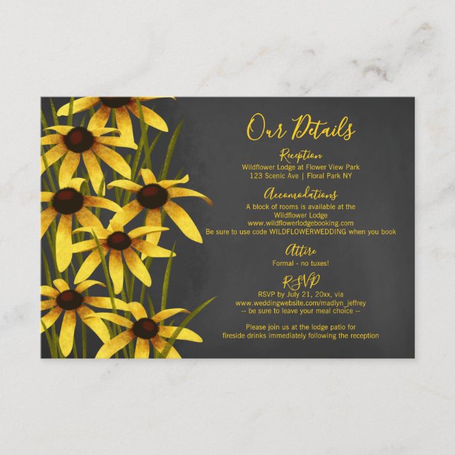 Black Eyed Susan wildflower wedding Enclosure Card (Front)