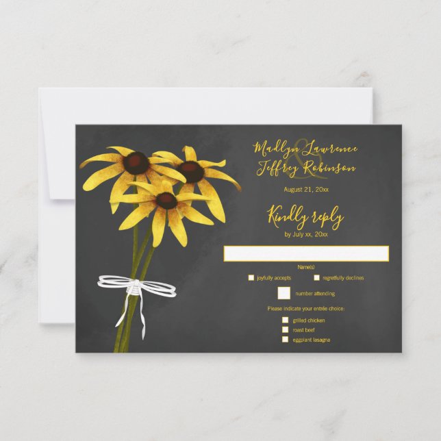 Black Eyed Susan wildflower wedding RSVP Card (Front)
