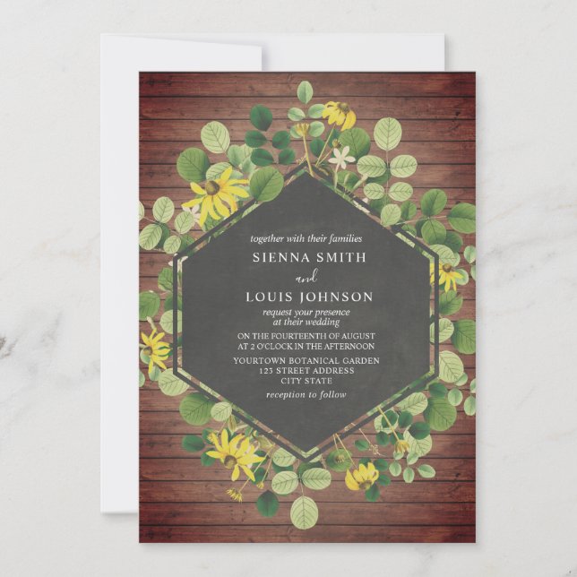 Black Eyed Susan Wildflower Wood Plank Wedding Invitation (Front)
