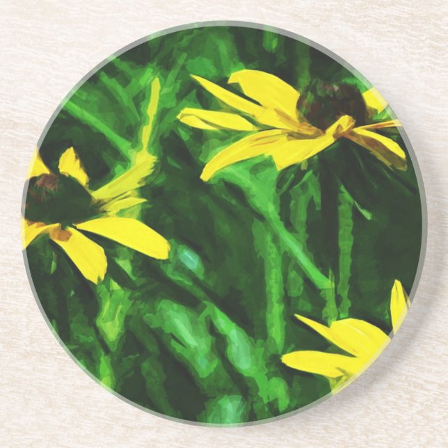 Black Eyed Susan Wildflowers Abstract Sandstone Coaster (Front)