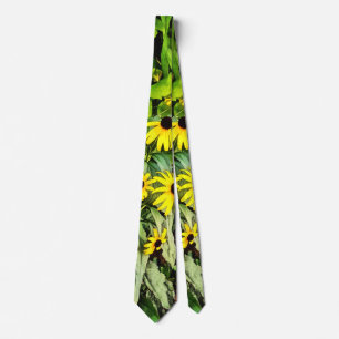 Black Eyed Susans By Stone Wall Neck Tie