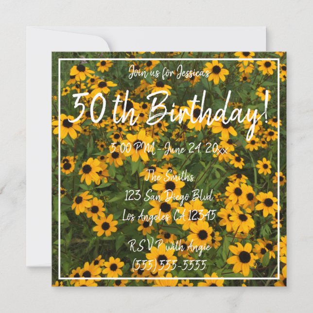 Black-eyed Susans Floral Photo 50th Birthday Invitation (Front)