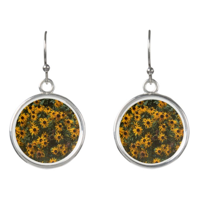Black eyed Susan's Flowers Black Yellow Floral Earrings (Front)