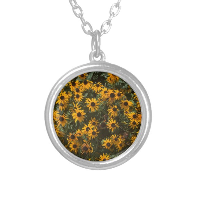 Black eyed Susan's Flowers, Floral, Photography Silver Plated Necklace (Front)