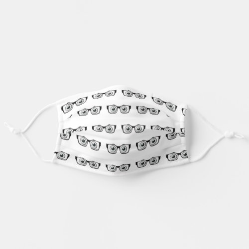 black eyeglasses with eyeballs on white adult cloth face mask