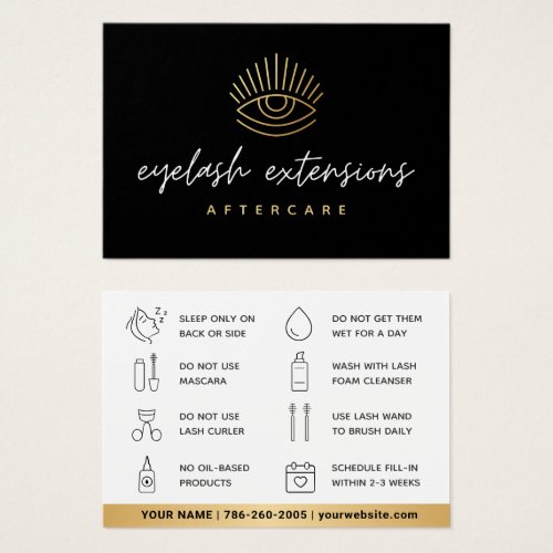 Black Eyelash Extensions Lash Aftercare Card