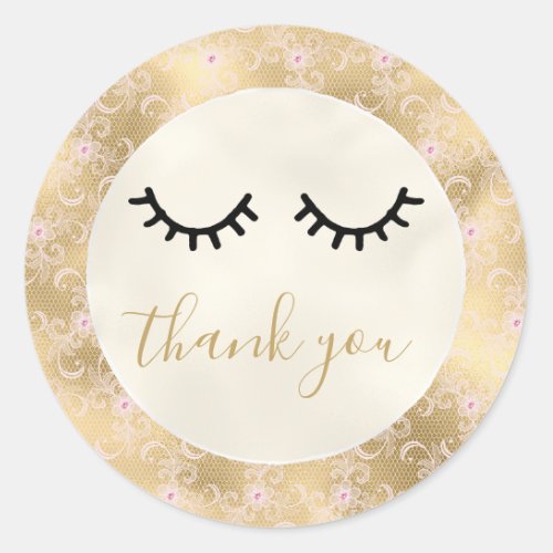 Black Eyelashes Gold Pink Lace Thank you Classic Round Sticker