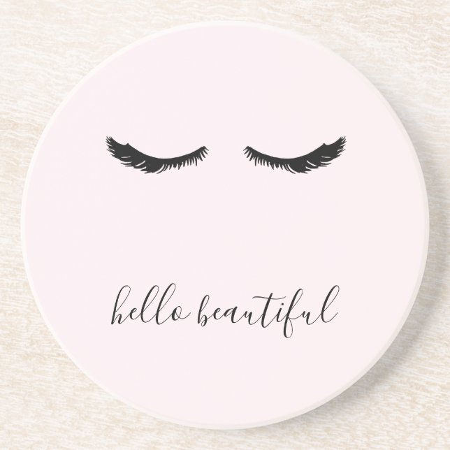 Black Eyelashes Hello Beautiful Drink Coaster (Front)