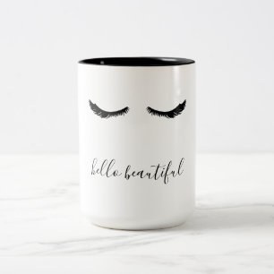 Black Eyelashes Hello Beautiful Two-Tone Coffee Mug