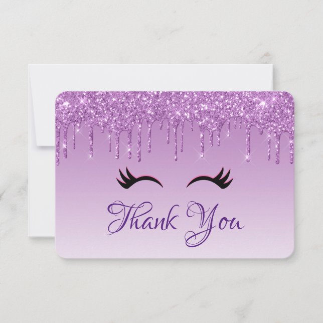 Black Eyelashes on Dripping Gitter Thank You Card (Front)