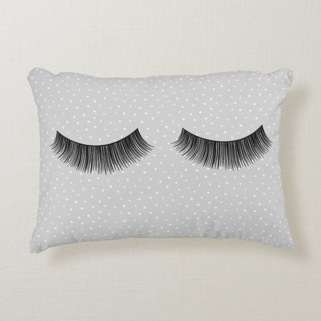Black Eyelashes On Gray Polka Dots   Accent Pillow (Front)