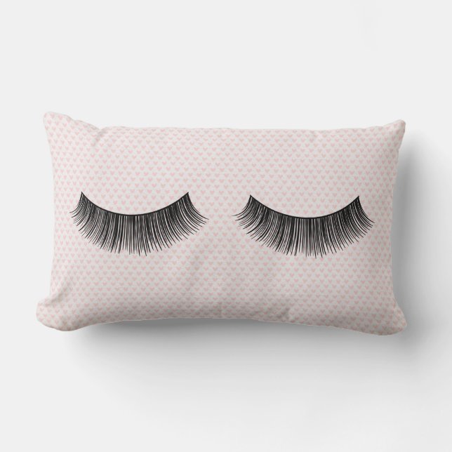 Black Eyelashes On Pink Hearts Lumbar Pillow (Front)