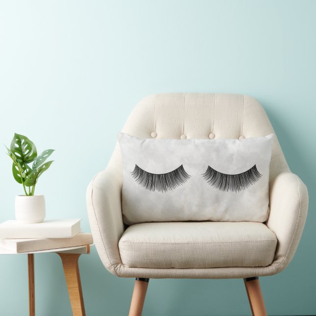 Black Eyelashes On Silver Watercolor Lumbar Pillow (Chair)