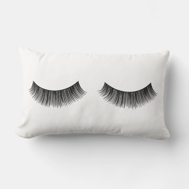 Black Eyelashes On White Lumbar Pillow (Front)
