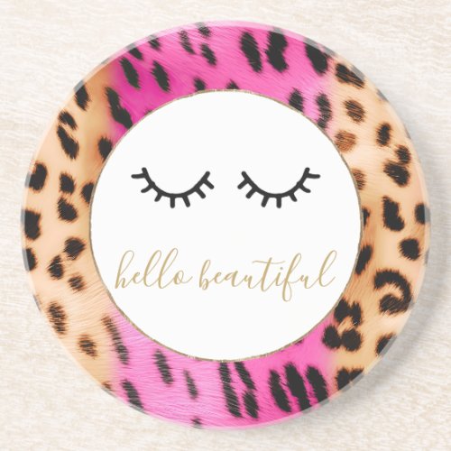 Black Eyelashes Pink Cream Leopard  Coaster